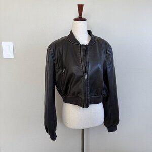 Zara Brown Leather Bomber Jacket Size Medium